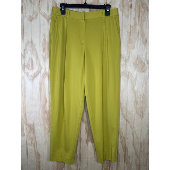 Massimo Dutti Chartreuse Green Crop Pants NWT Pleated High Rise Size 8 Preppy - Picture 2 of 8